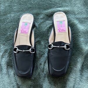 Lilly Pulitzer Black Loafers with Silver Detail